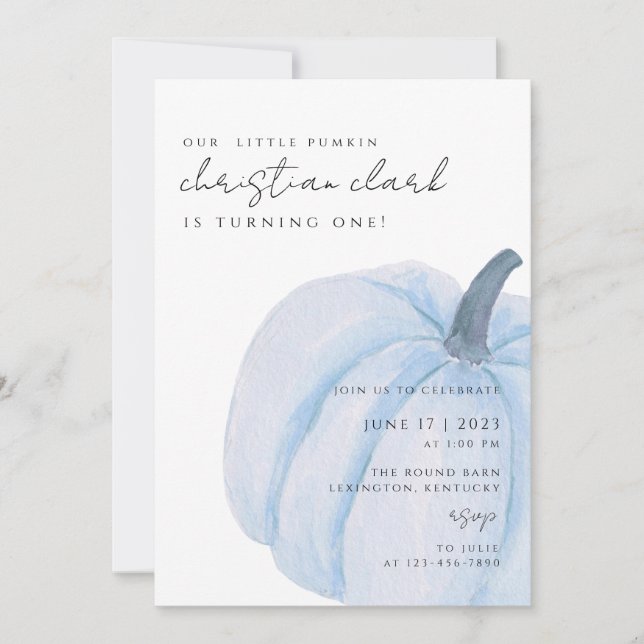 blue pumpkin First Birthday boy Invitation (Front)