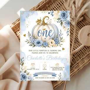 Blue Pumpkin First Birthday Invitation