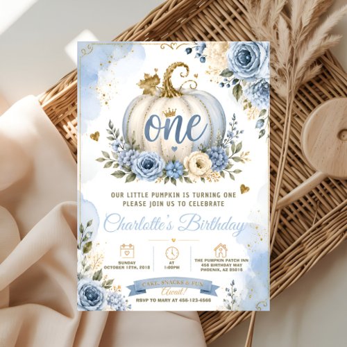 Blue Pumpkin First Birthday Invitation