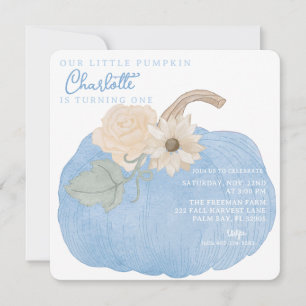 Blue Pumpkin First Birthday Invitation