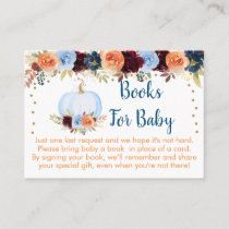 Blue Pumpkin Floral Baby Shower Book Request Cards