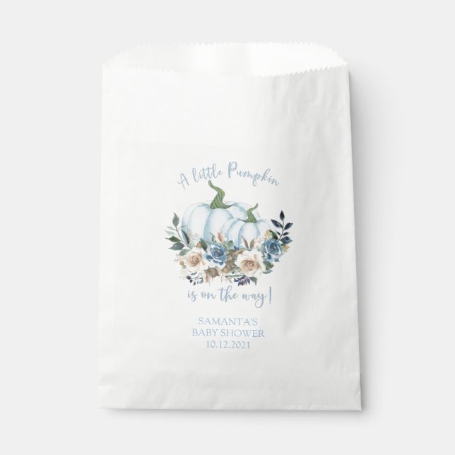 Blue Pumpkin Floral Baby Shower Favor Bag (Front)