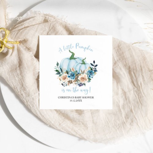 Blue Pumpkin Floral Boy Baby Shower Napkins