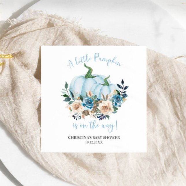Blue Pumpkin Floral Boy Baby Shower Napkins (Creator Uploaded)