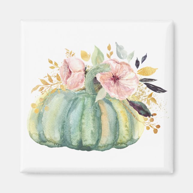 Blue pumpkin floral fall watercolor elegant autumn magnet (Front)
