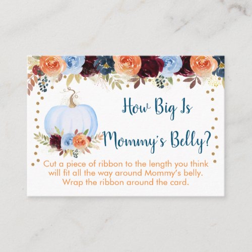 Blue Pumpkin Floral How Big Is Mommys Belly Place Card