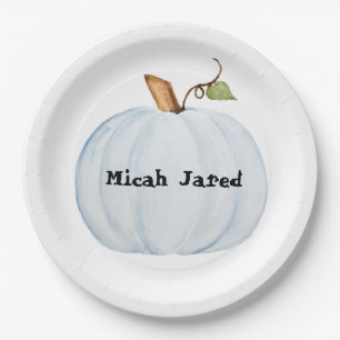 Blue Pumpkin for Birthday or Shower Baby Name Paper Plates