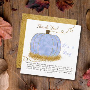 Blue Pumpkin Gender Reveal Party Its a Boy Thank You Card