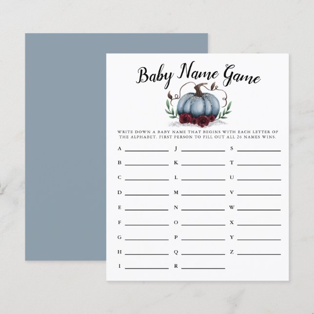 Blue Pumpkin Girl Baby Name Shower Game (Front/Back)
