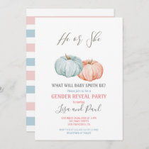 Blue Pumpkin  He or She Gender Reveal   Invitation