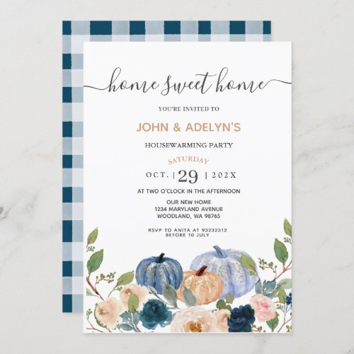 Blue Pumpkin Home Sweet Home House Warming Party Invitation