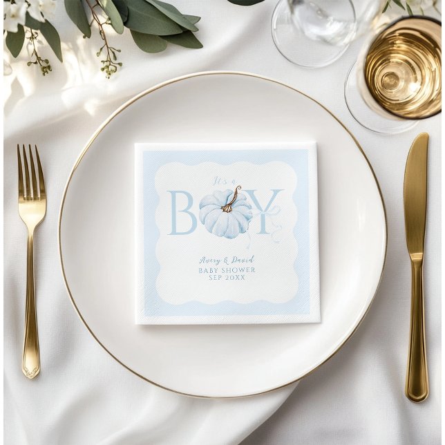 Blue Pumpkin It's a Boy Modern Fall Baby Shower Napkins (Creator Uploaded)