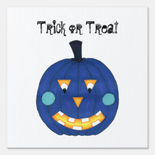 Blue Pumpkin Jack O Lantern Trick or Treat Sign