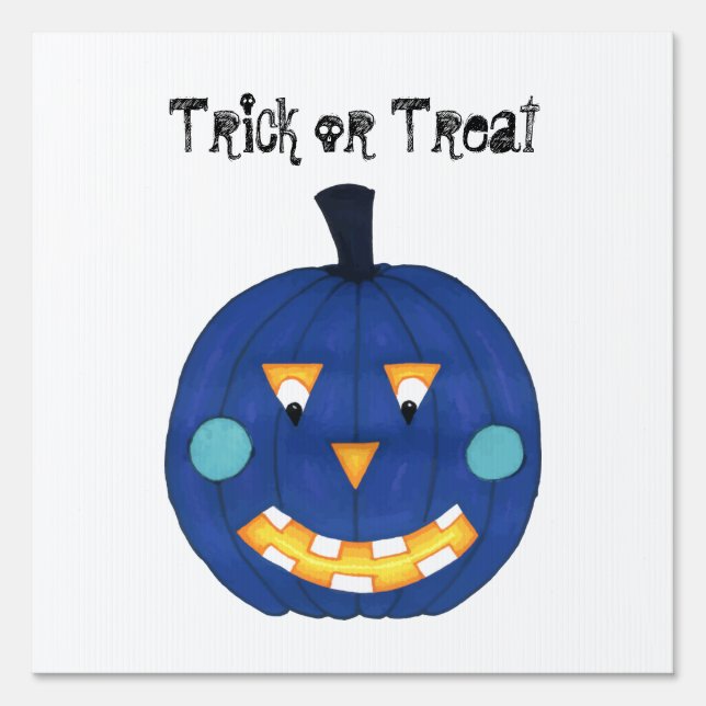 Blue Pumpkin Jack O Lantern Trick or Treat Sign (Front)