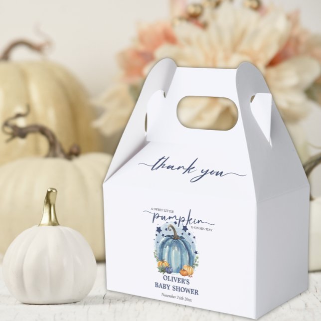 Blue Pumpkin On The Way Fall Boy Baby Shower Party Favor Boxes (Creator Uploaded)