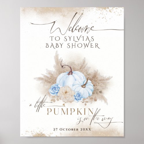 Blue Pumpkin Pampas Welcome Baby Boy Shower  Poster