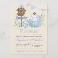 Blue Pumpkin Patch Birdhouse Boy Baby Shower Invitation