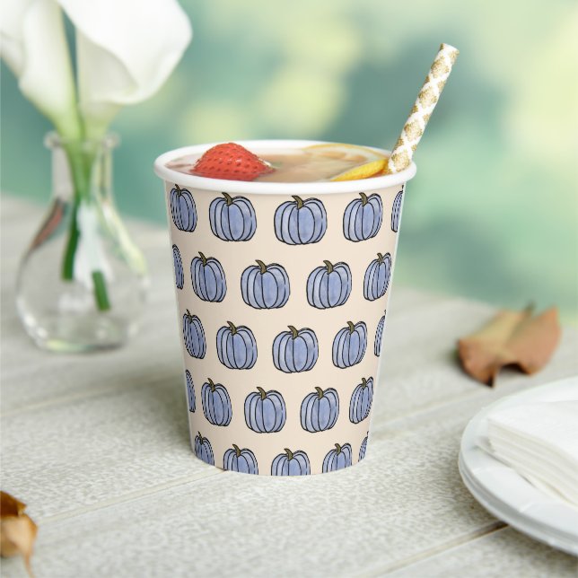 Blue Pumpkin Pattern Paper Cups (Insitu)