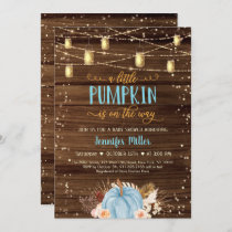 Blue Pumpkin Rustic String Lights Baby Shower Invitation