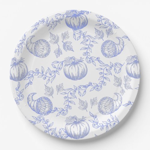 Blue Pumpkin Toile Round plate