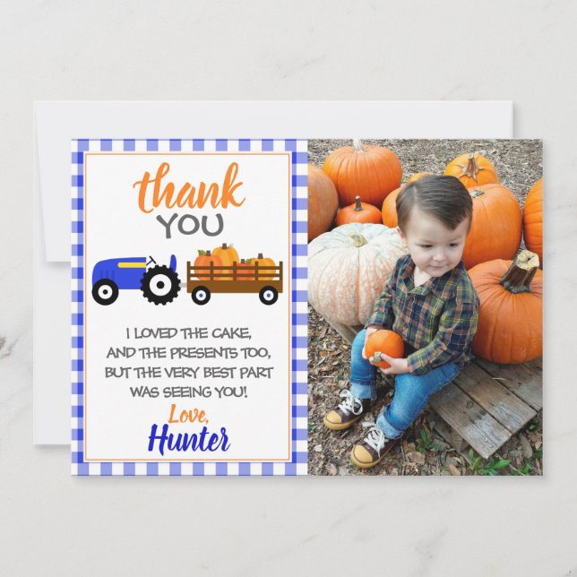 Blue Pumpkin Tractor Thank You Card (Front)