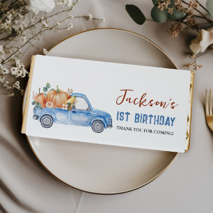 Blue Pumpkin Truck 1st Birthday Hershey Bar Favors