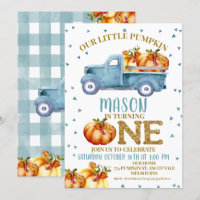 Blue Pumpkin Truck 1st Birthday Invitation