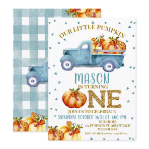 Blue Pumpkin Truck 1st Birthday Invitation