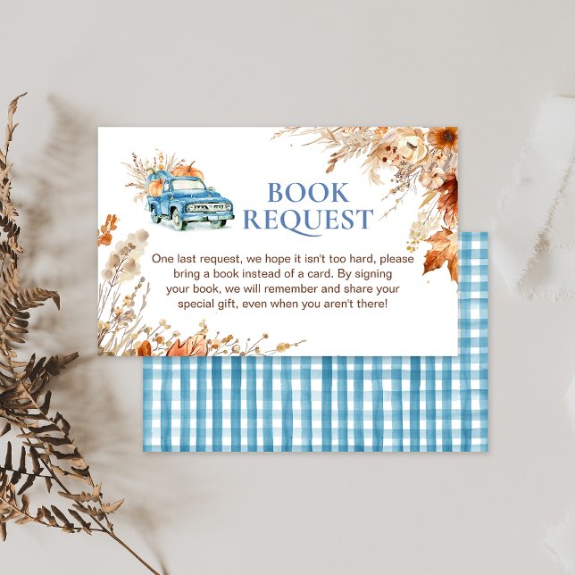 Blue Pumpkin Truck Baby Shower Book Request Insert (Boys Blue Pumpkin Truck Baby Shower Book Request Insert, Fall Boys Baby Shower Little Pumpkin  Books)