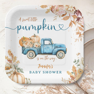 Blue Pumpkin Truck Baby Shower Fall Autumn Paper Plates