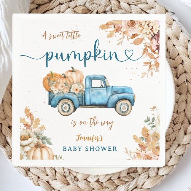 Blue Pumpkin Truck Baby Shower Fall Party Paper Napkins (Creator Uploaded)