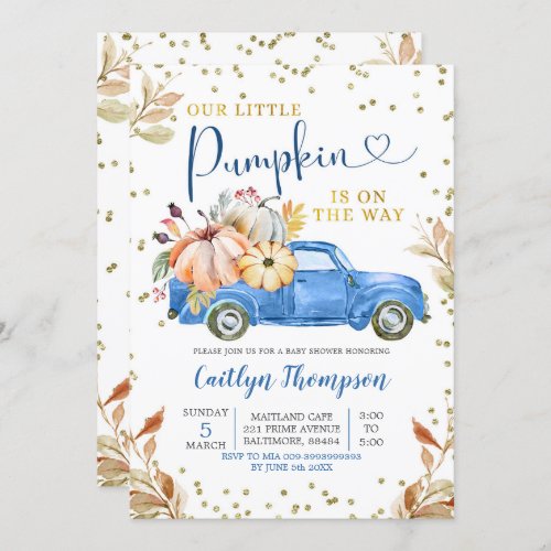 Blue Pumpkin Truck Baby Shower Invitation