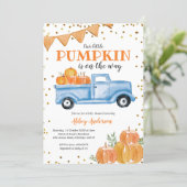 Blue Pumpkin Truck Baby Shower Invitation (Standing Front)