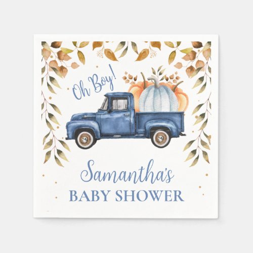 Blue Pumpkin Truck Baby Shower Paper Napkins