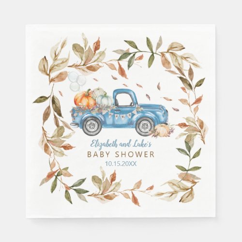 Blue Pumpkin Truck Baby Shower Paper Napkins 