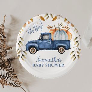 Blue Pumpkin Truck Baby Shower Paper  Plates