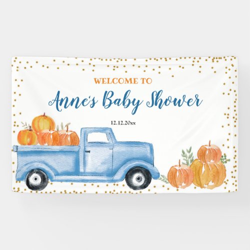 Blue Pumpkin Truck Baby Shower Party Banner