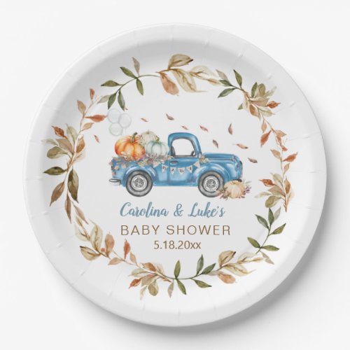 Blue Pumpkin Truck Baby Shower Party Paper Plates