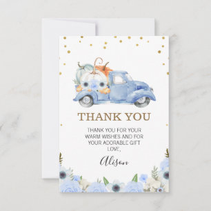 Blue Pumpkin Truck Baby Shower Thank You Card