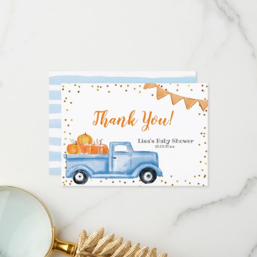 Blue Pumpkin Truck Baby Shower Thank You card