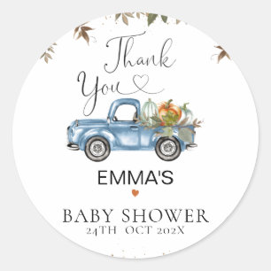 Blue Pumpkin Truck Baby Shower Thank You Sticker