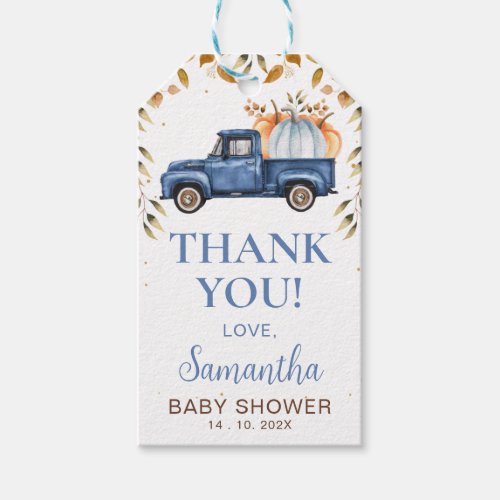 Blue Pumpkin Truck Baby Shower Thank You Tag