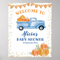 Blue pumpkin truck Baby Shower welcome sign