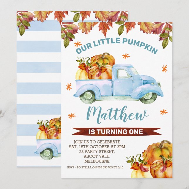 Blue Pumpkin Truck Birthday Invitation (Front/Back)