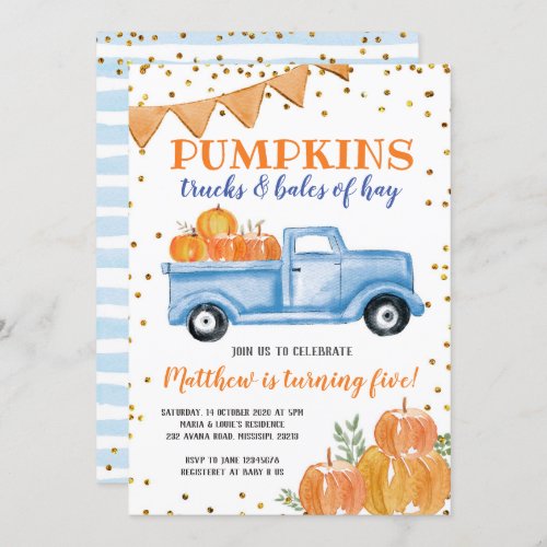 Blue Pumpkin Truck Birthday Invitation