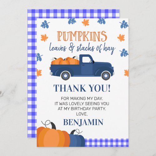 Blue Pumpkin Truck Birthday Thank You Card