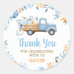Blue Pumpkin Truck Fall Birthday Classic Round Sticker