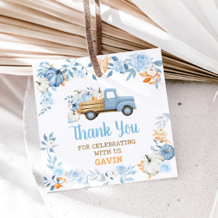 Blue Pumpkin Truck Fall Birthday Square Favor Tags
