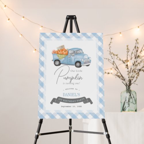 Blue Pumpkin Truck Gingham 1st Birthday Welcome Foam Board