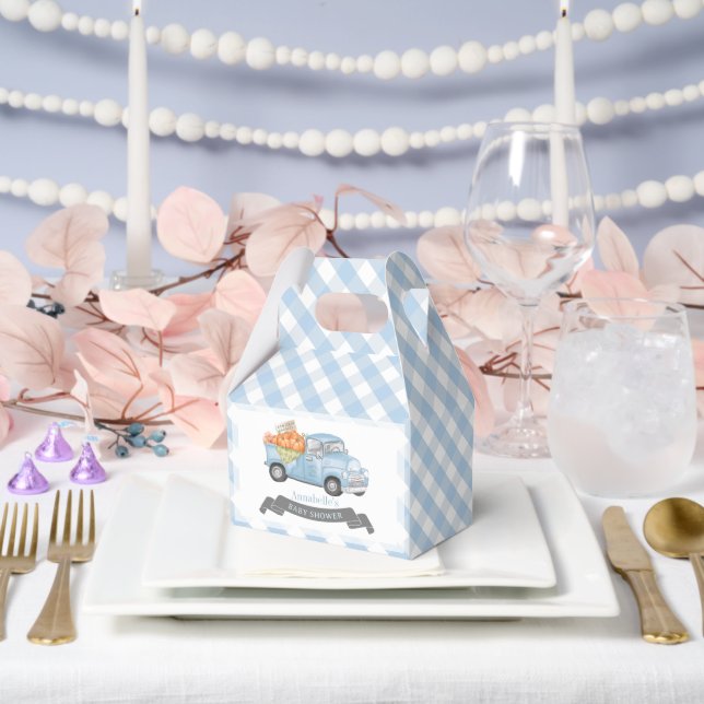 Blue Pumpkin Truck Gingham Boy Baby Shower Favor Boxes (Wedding)